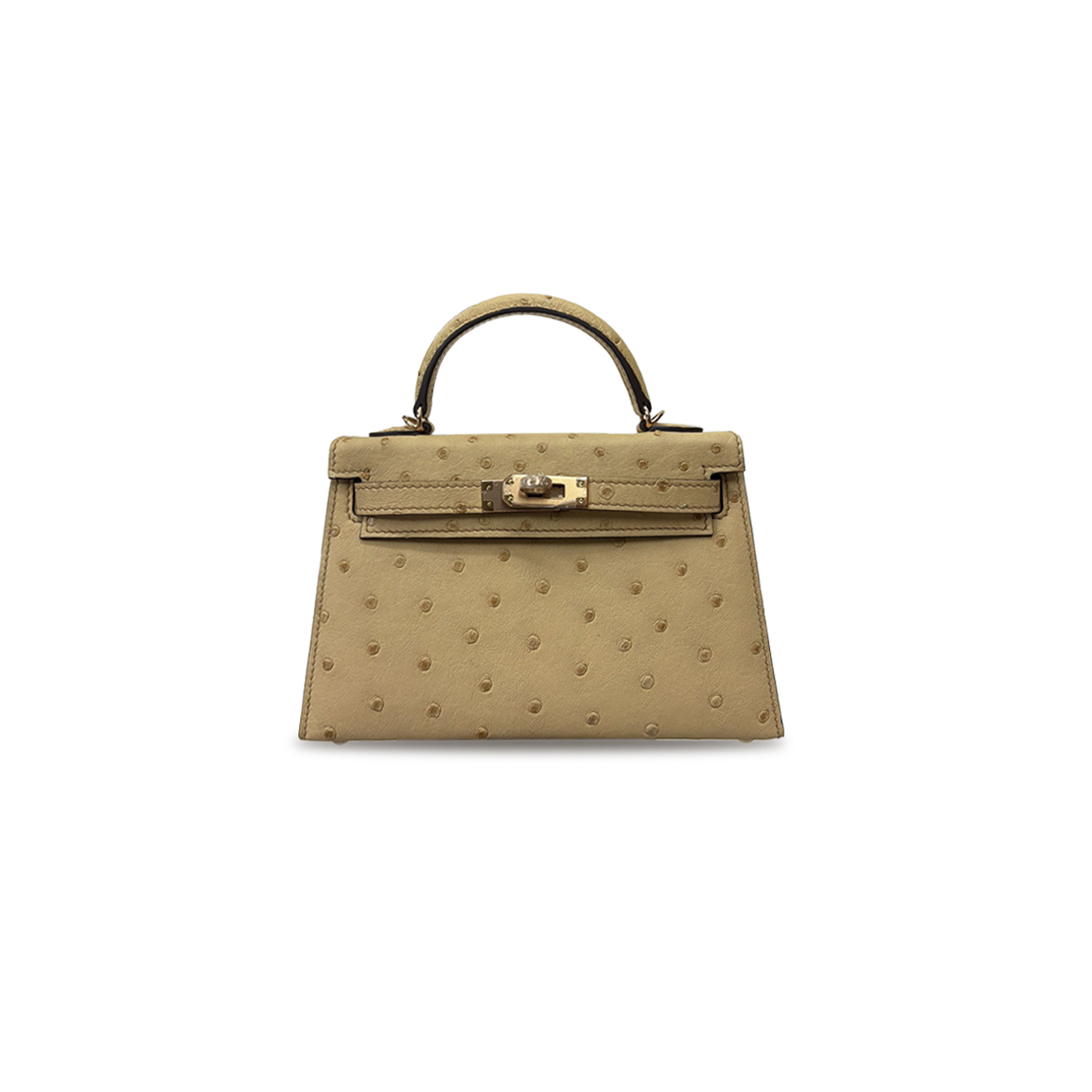 HERMÈS MASTER MINI KELLY II POCHETTE TRENCH OSTRICH GOLD HARDWARE (19*12*5.5cm)
